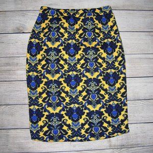 brixon ivy blue yellow pull on pencil skirt M